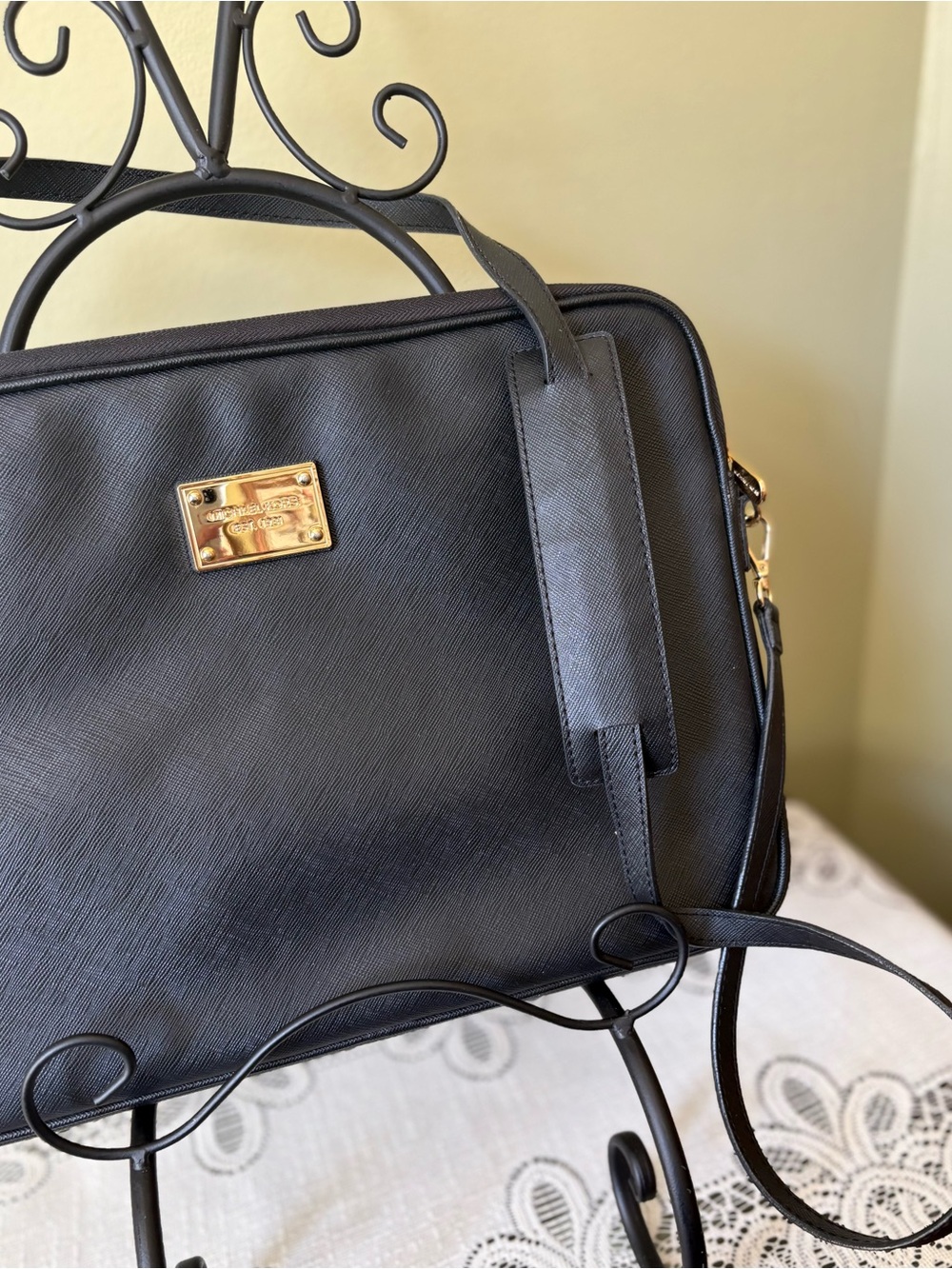 Michael Kors Black Saffiano Leather Crossbody Bag with Gold Hardware